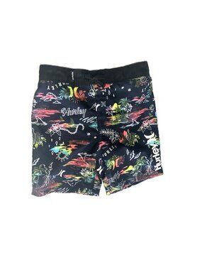 Hurley Boys Board Shorts Size 4T Black Tropical Print Lined Swim Trunks
